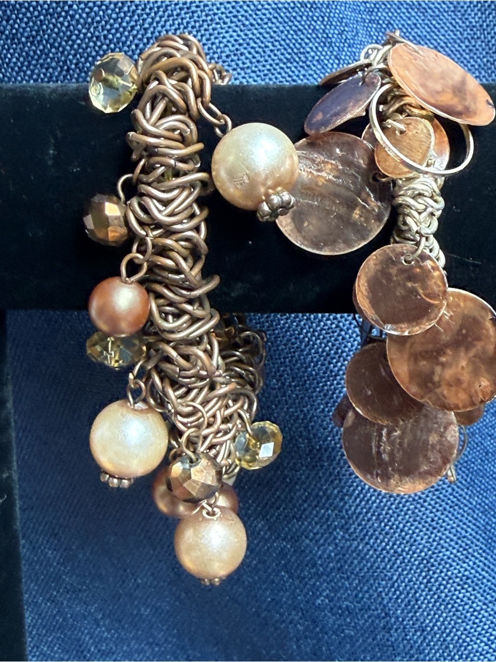 Vintage Copper Tone Boho Charm Bracelet Set Beaded Chunky Statement Lot